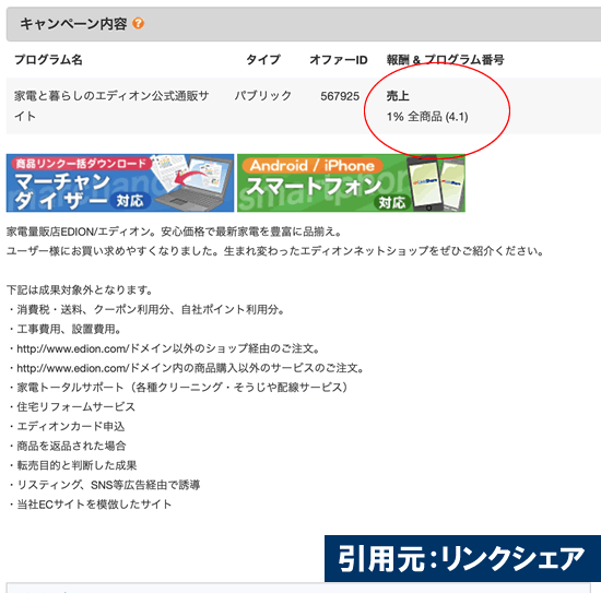エディオンのアフィリエイト案件
