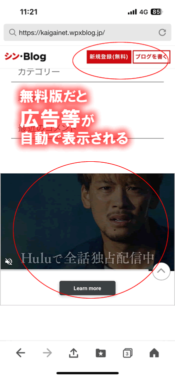 シンブログなど無料ブログだと広告が表示されます!